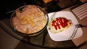 Spinach and mushroom omelet and salted caramel puffed kaumt.