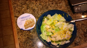 Tuna, asparagus, and butter lettuce salad with a yogurt.